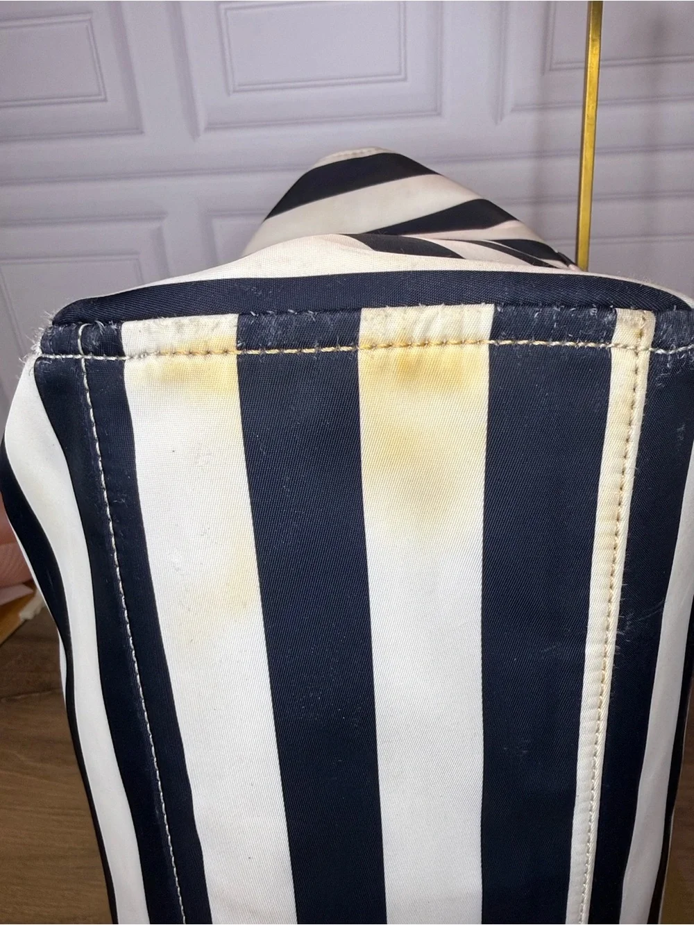 Kate Spade New York Navy & White Striped Nylon Zip Tote Large Shoulder Bag